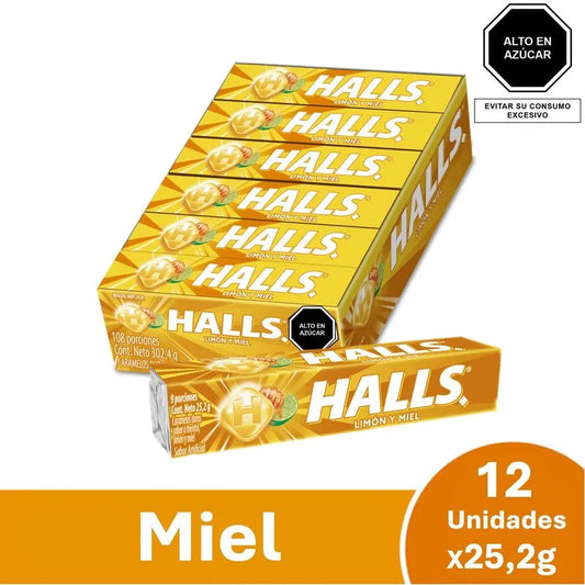 Halls Barra 9S Miel y Limón Display x 12 Unds Unidad