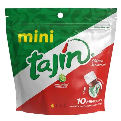 (Paquete de 10) Condimento Tajín Clásico, Condimento Mexicano de Chile Lima, Mini Botellas Tajin de 0.35 oz