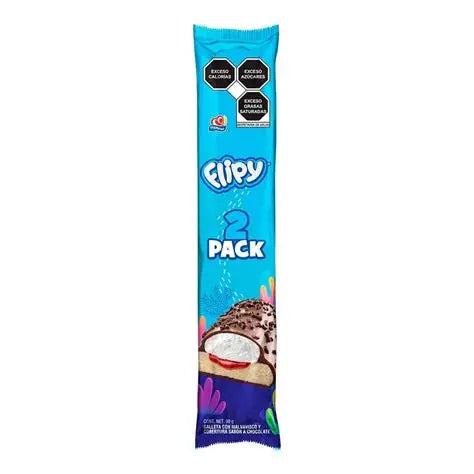 Galleta Flipy con malvavisco y cobertura sabor a chocolate, con relleno sabor fresa