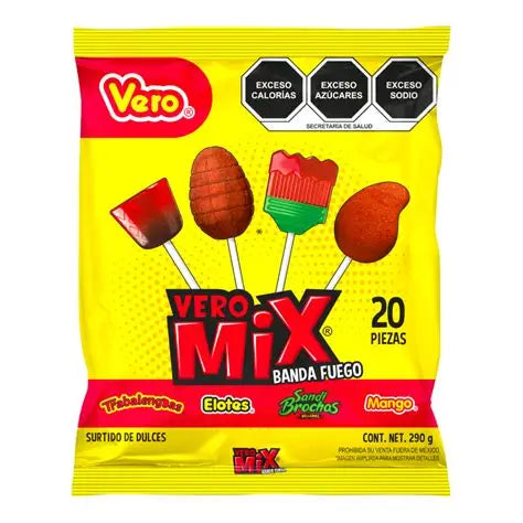 Dulces Vero paletas Mix Banda de Fuego bolsa con 20 piezas (Caja con 20 bolsas) 20/20pzs