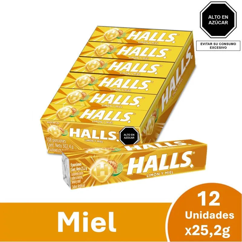 Halls Barra 9S Miel y Limón Display x 12 Unds Unidad