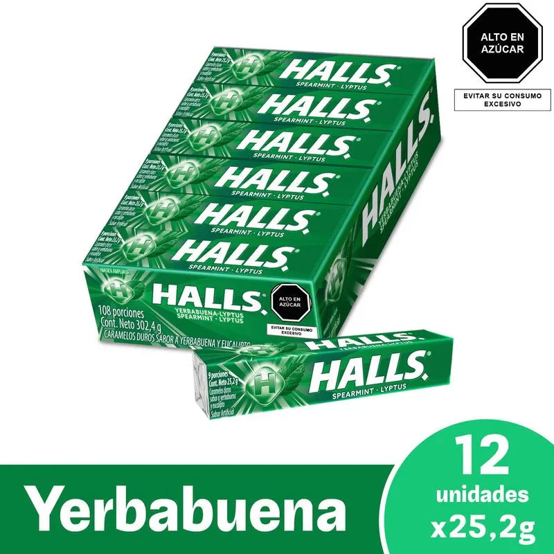 Halls Barra 9S Yerbabuena Display x 12 Unds Unidad