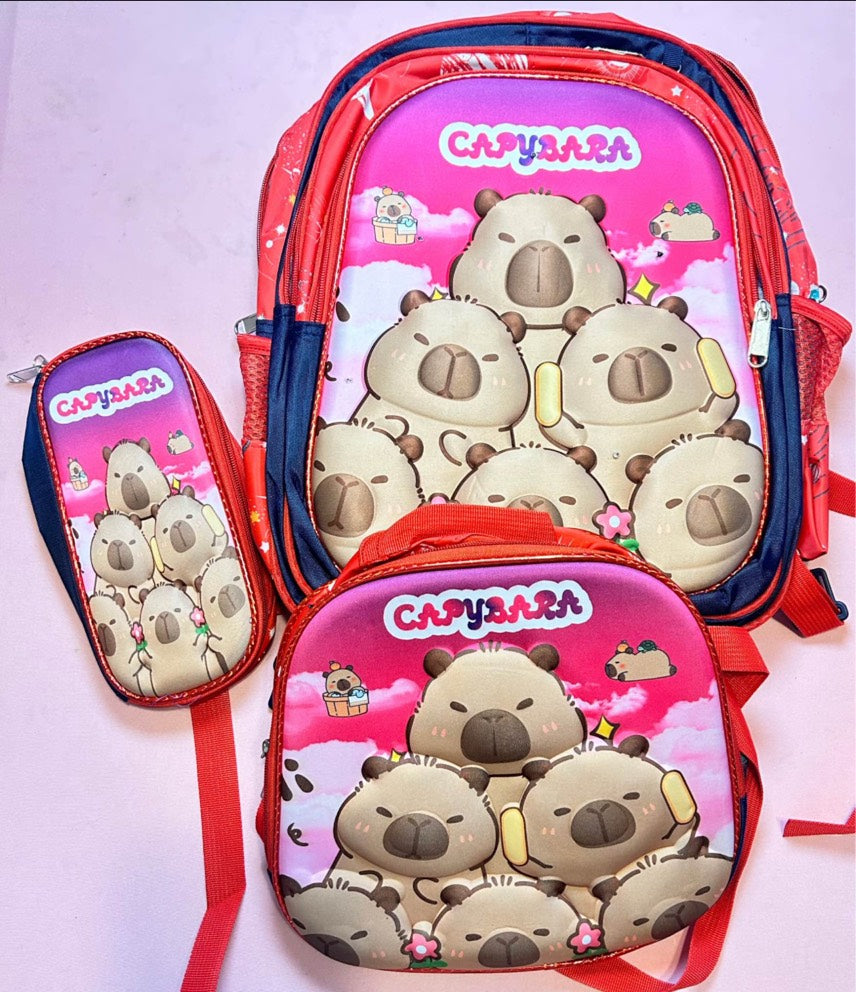 CAPYBARA MOCHILA CON LUCES, LONCHERA Y LAPICERA