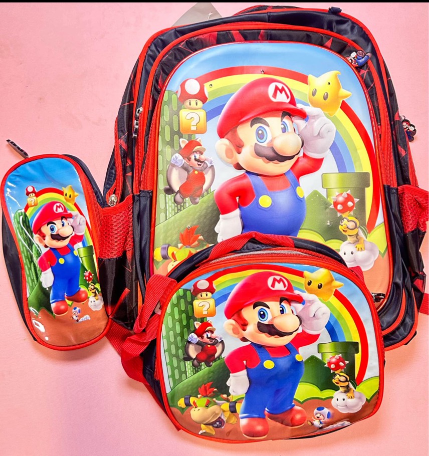 MARIO ARCOIRIS MOCHILA CON LUCES, LONCHERA Y LAPICERA