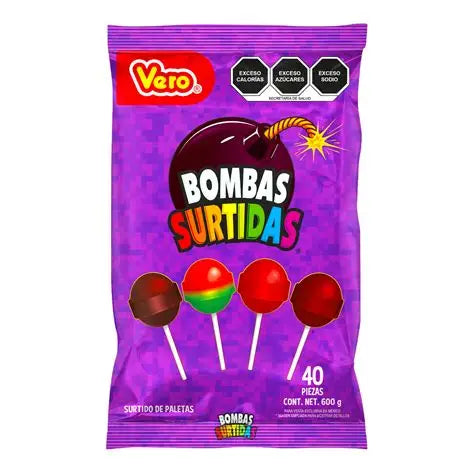 Paletas de caramelo Vero Bombas Surtidas 40 PIEZAS